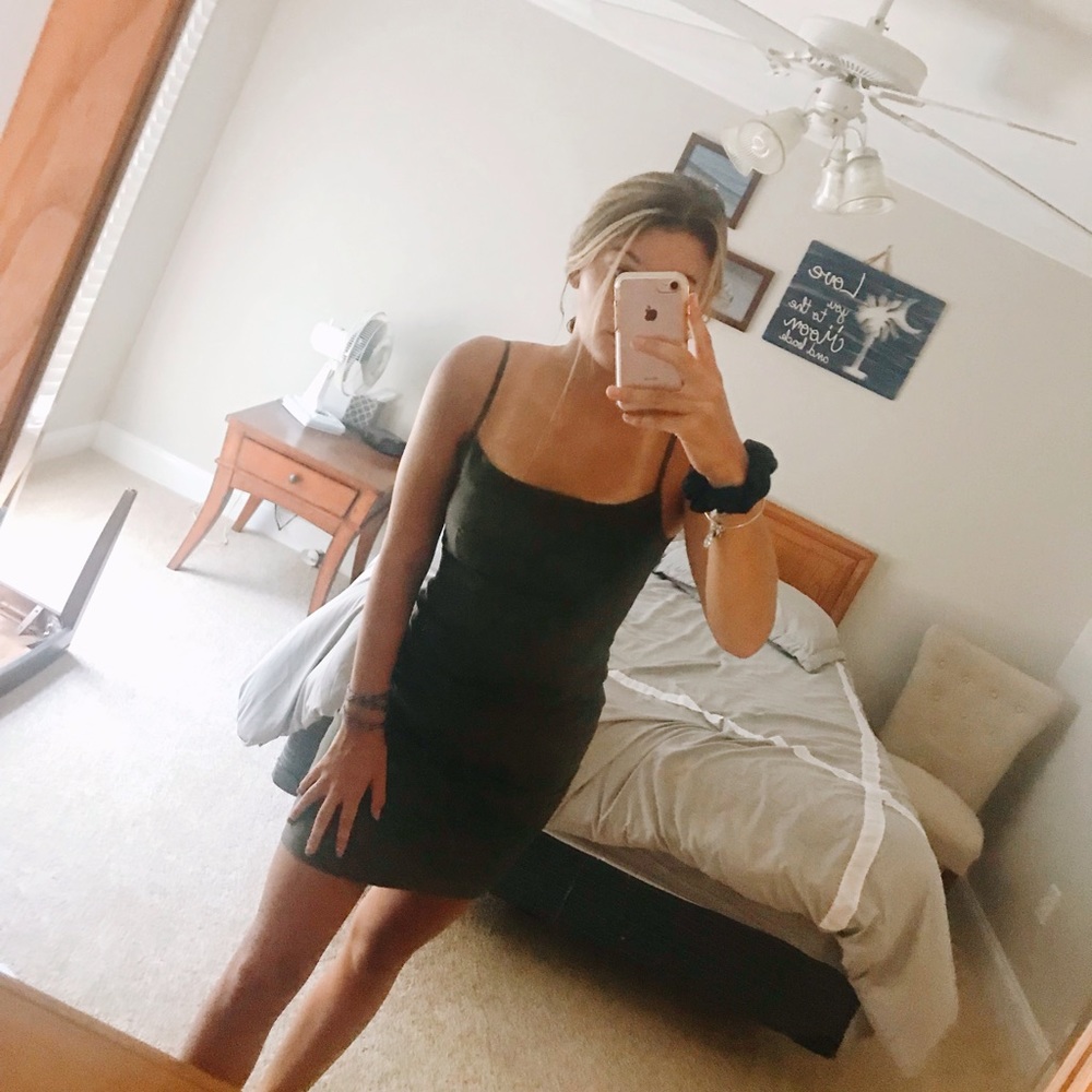 Vintage French Slim Dark Green Dress